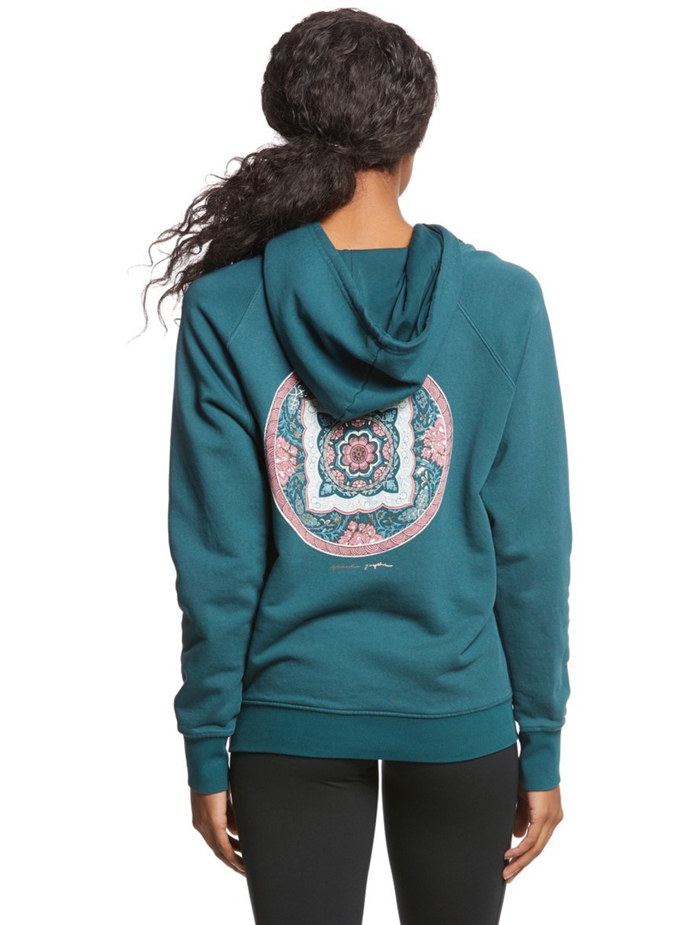 Spiritual Gangster Mandala 100% Cotton Raglan Hoodie Teal Medium